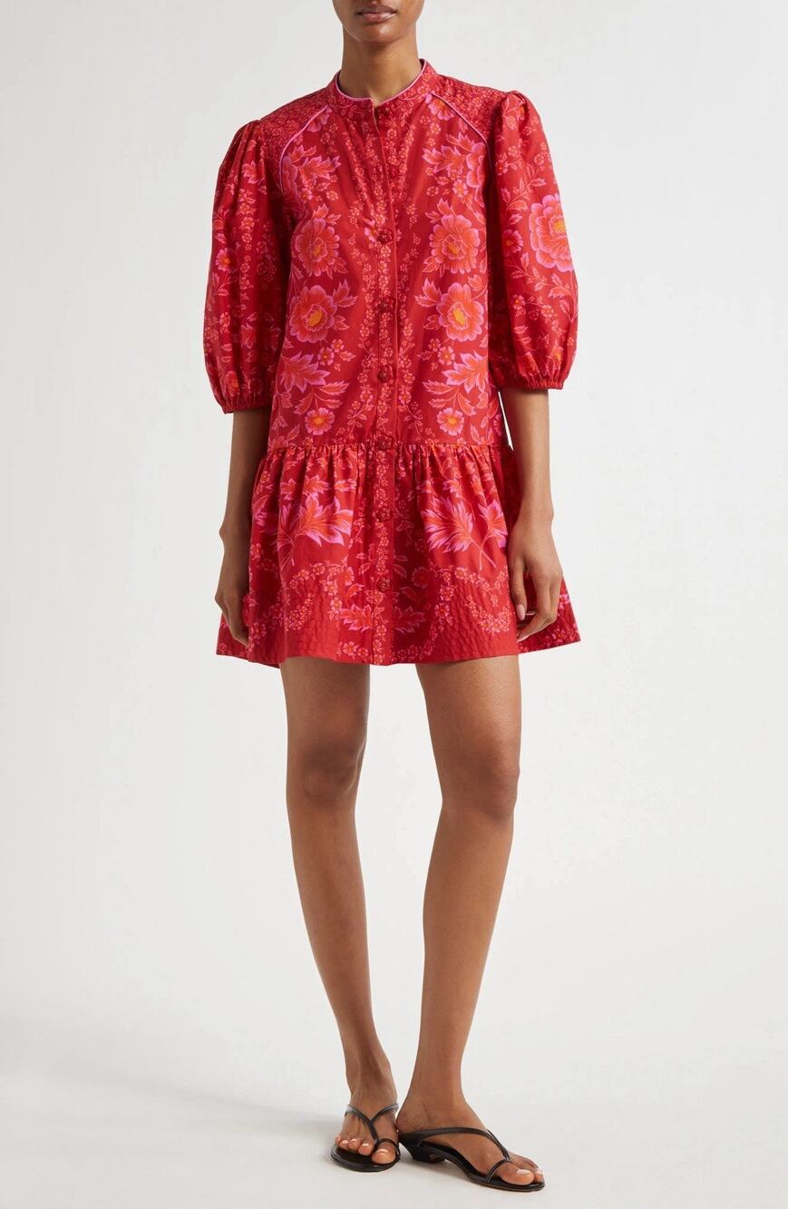 Farm Rio Red Floral Olivia Mini Dress M